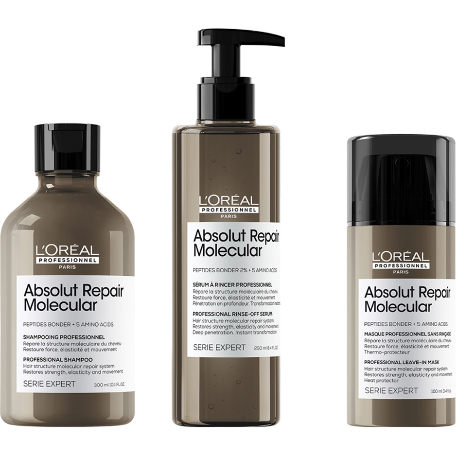 Bilde av L'oréal Professionnel Absolut Repair Molecular Shampoo, Rinse-out Serum & Leave-in 300ml + 250ml +100ml