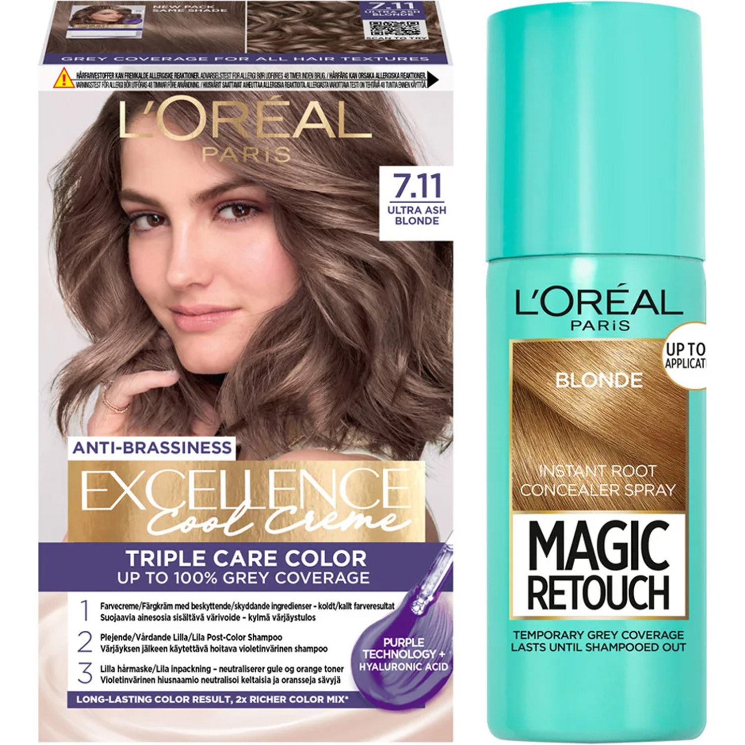 Bilde av L'oréal Paris Excellence Excellence 7.11 Ultra Ash Blond + Magic Retouch Roots 5 Blonde