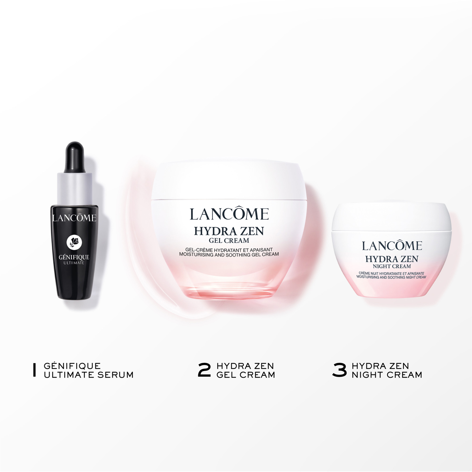 Lancôme Hydra Zen Routine Set 2025: Hydra Zen Gel Cream 50ml, Genifique Ultimate Serum 10ml & Hydra Zen Night Cream 15ml